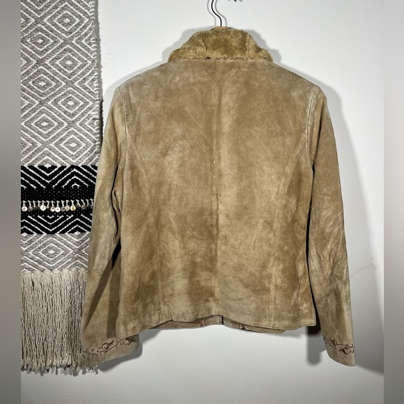90s brown suede embroidered jacket - Picture 2 of 8
